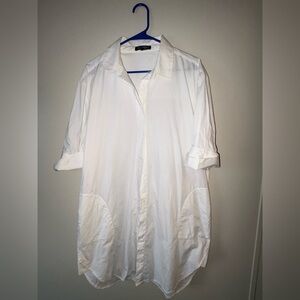 V Velvet Heart Womens Med Beautiful White Tunic Dress Roll Tab Sleeve